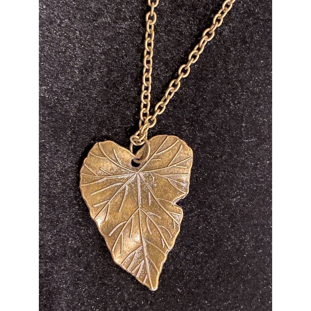 Vintage Brass Leaf Pendant Necklace With Lobster Clasp